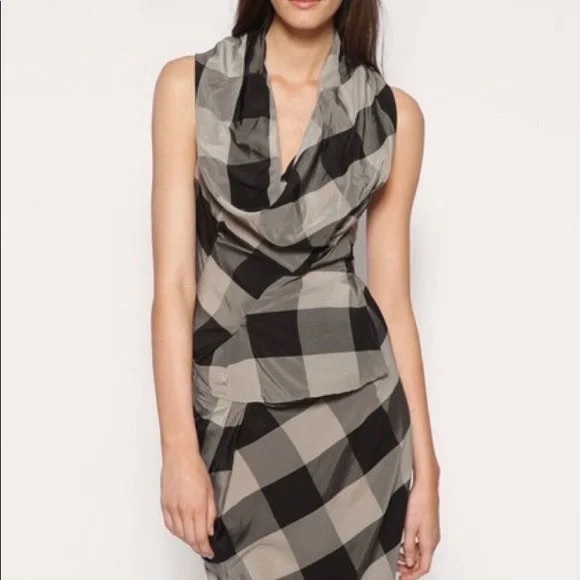 AllSaints Dellal Plaid Buffalo Check Cowl Mini Dress - Picture 2 of 9